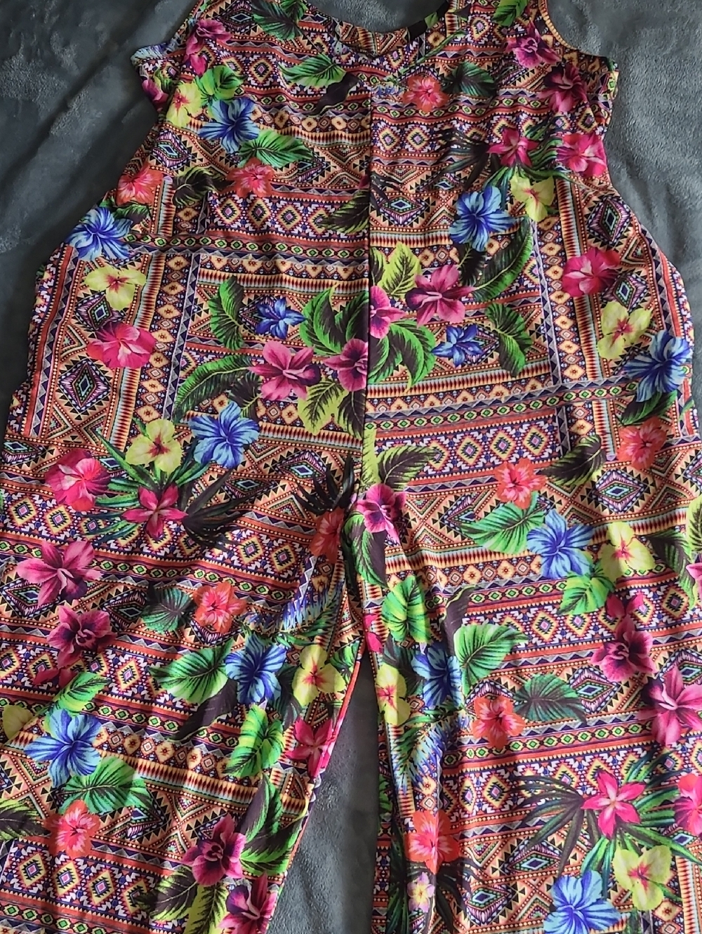 Attitudes by Renee Neon Tribal Floral Wideleg JUMPSUIT - Pink, Green, Purple